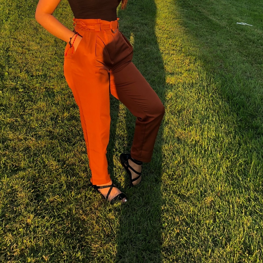 Orange pants with belt